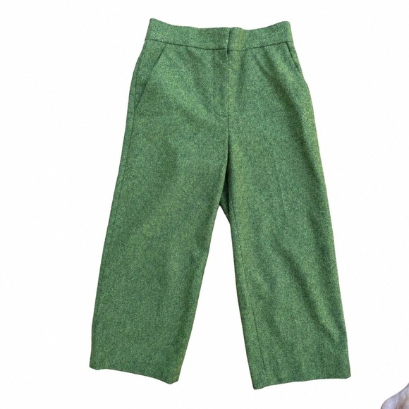 COS Pants - COS Women Green Boiled Wool Blend Wide Leg Cropped Trousers Pants EUR 32 US 2